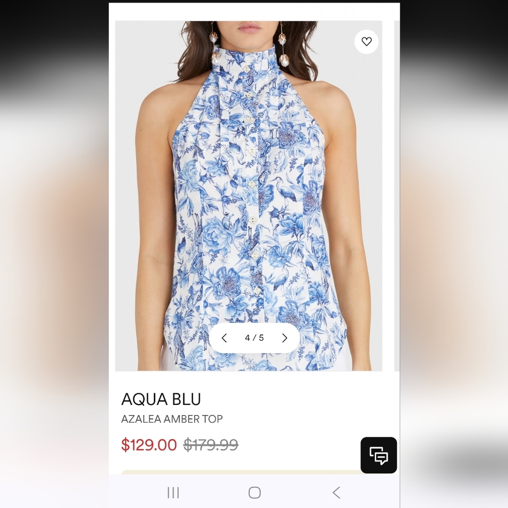 Aqua Blu Blue and White Floral Halter Button-Front Top, Original Price 129 - Picture 2 of 7